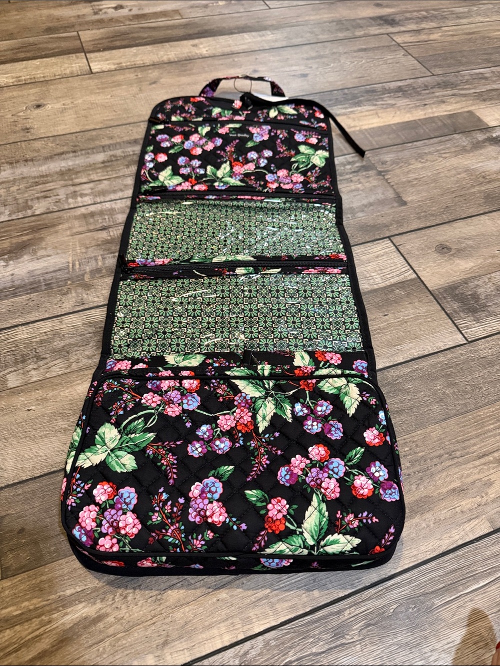 Floral Quilted Travel Organizer Hanging Jewelry/toiletry Bag - Black Floral